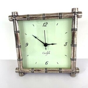 VTG Pottery Barn Carlyle Silver Plated Bamboo Desk Clock Green Face untested